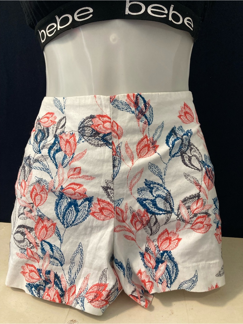 Banana Republic Floral Linen Blend Shorts White Blue Pink S